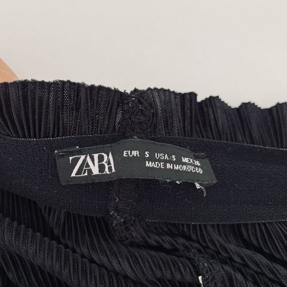 Zara Pant Women S Black Crop Accordion Pleat Pull On Wide Leg Palazzo Flowy Boho - Picture 6 of 11
